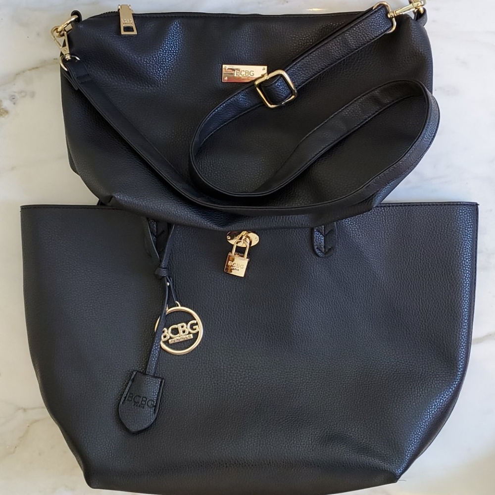 BCBG Black Pebble Leather Tote with BONUS bag